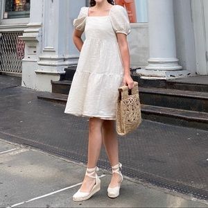 MNG Ruffled Linen Dress